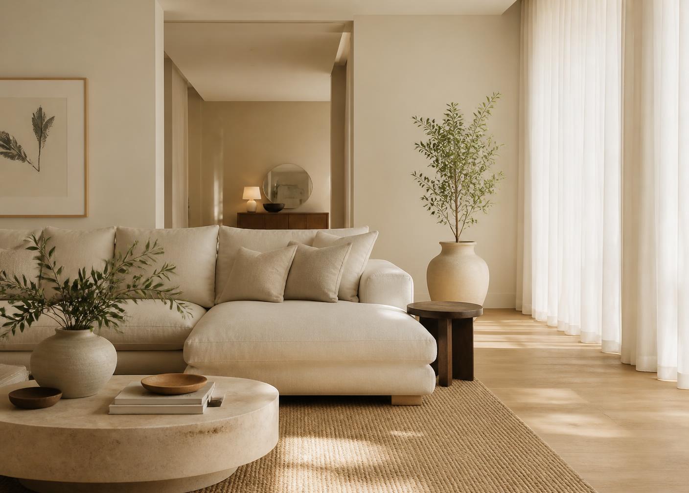 Cream-toned living room in a managed Miami residence